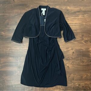 David’s Bridal 2 piece Black 3/4” Sleeve Jacket Beaded Trim Dress Women’s 22WP
